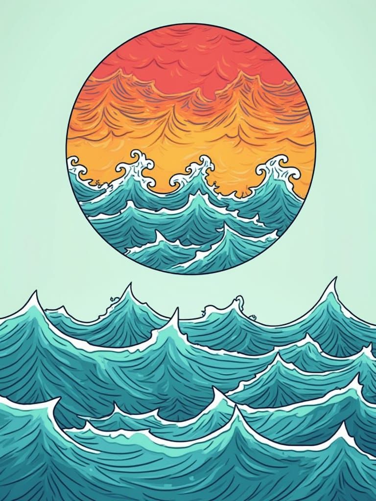 Whimsical Circle above Ocean Waves