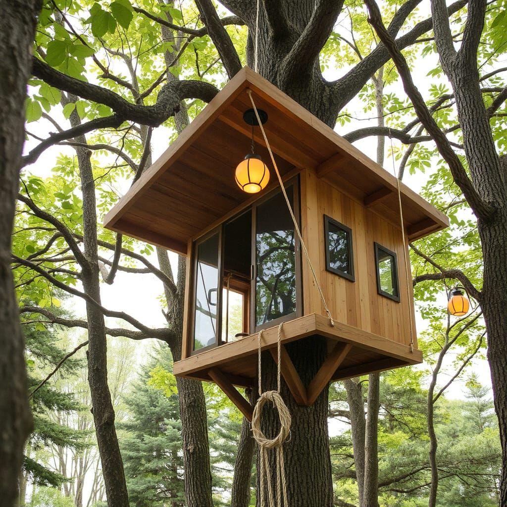Future Treehouse Fusion with Organic Lines and Natural Mater...