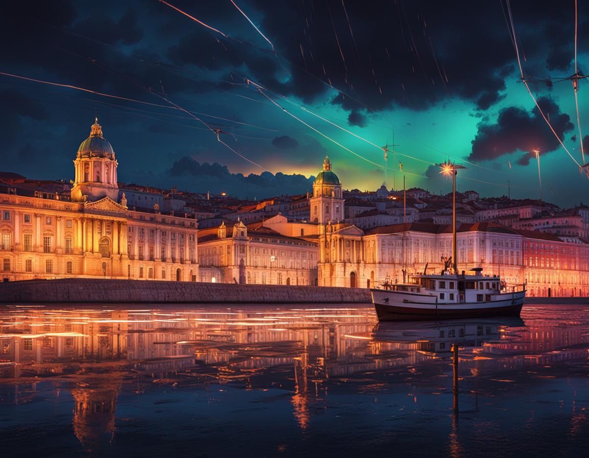Lisbon's Terreiro do Paço at Night in 3D