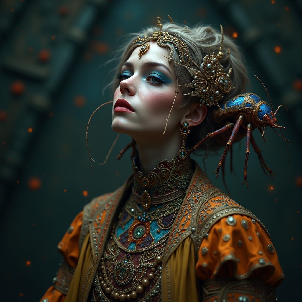 Surreal Fusion: Woman and Cockroach in Mystical Art
