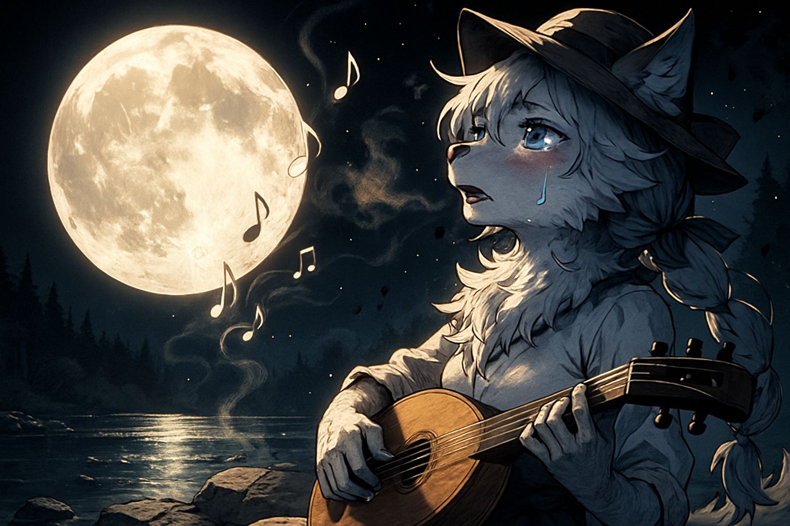 Anime Wolf Serenade Under the Full Moon