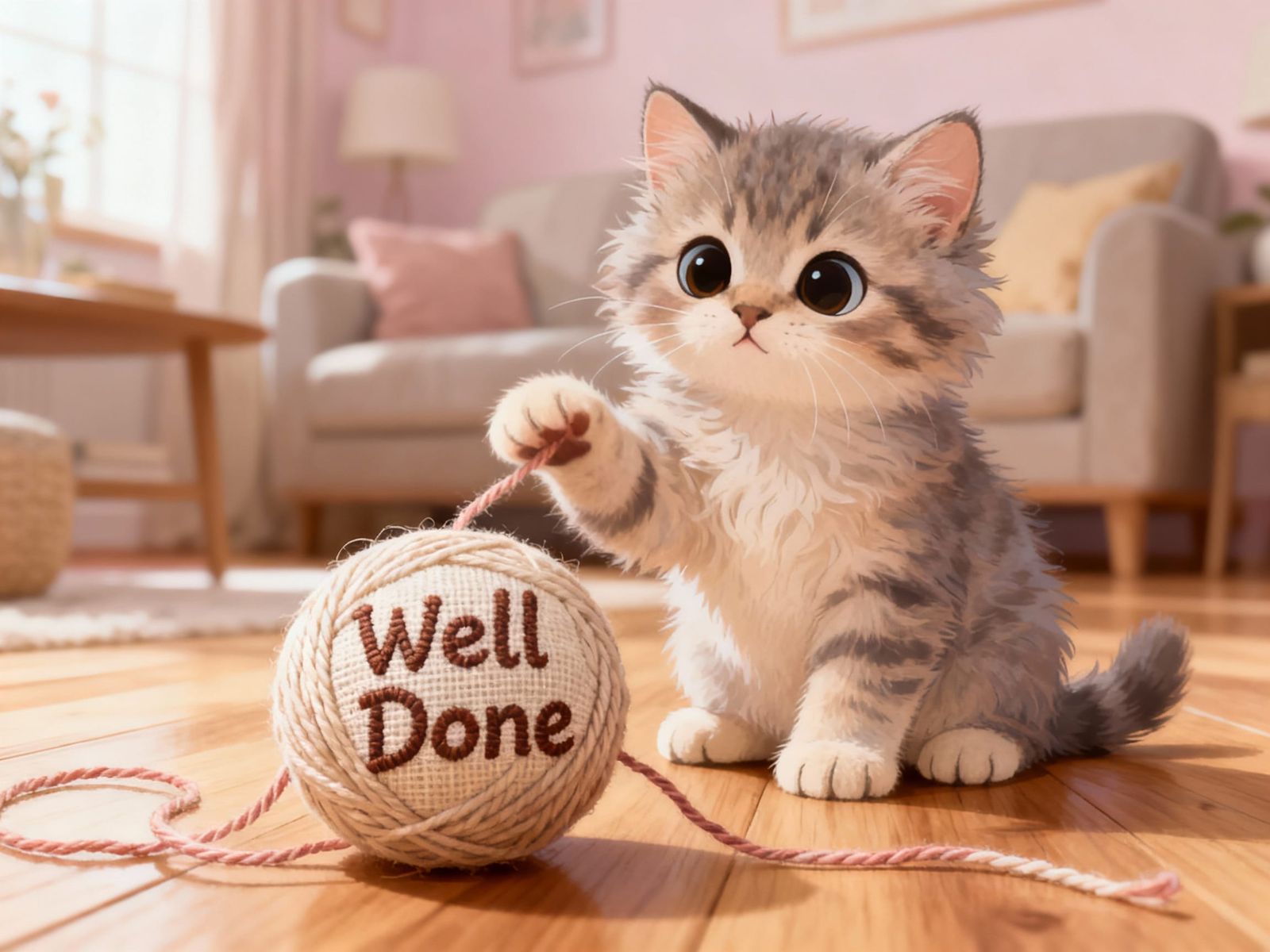 Adorable Kitten Unravels Yarn to Spell 'Well Done'