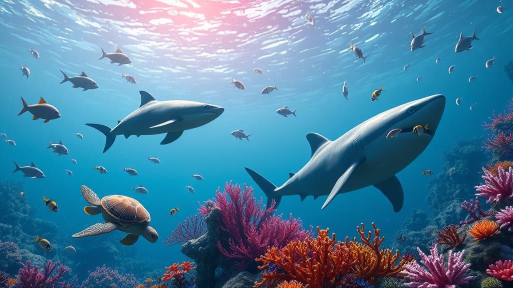 Vibrant Underwater Scene in Photorealistic 3D Style