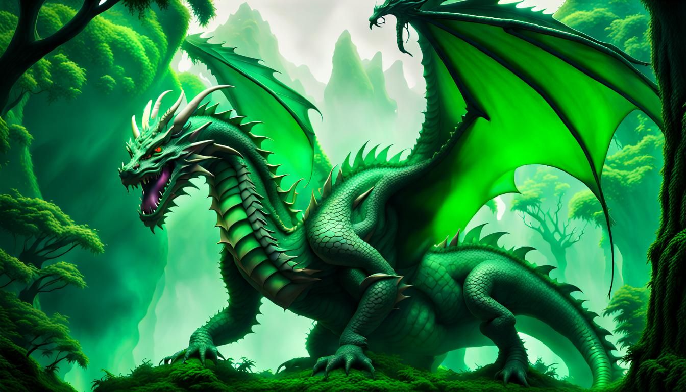 Green Dragon God in Jungle, Hyper Detailed CGI