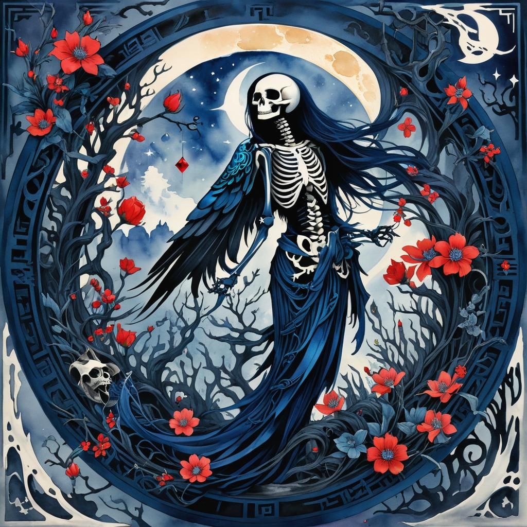 Mermaidpunk Arcology Moon Portal in Chinese Ink Style