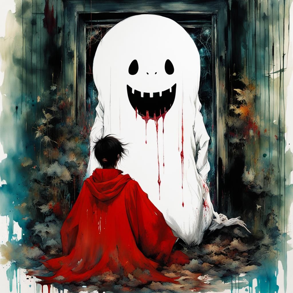 Macabre Kaonashi Body Horror in Japanese Art Style