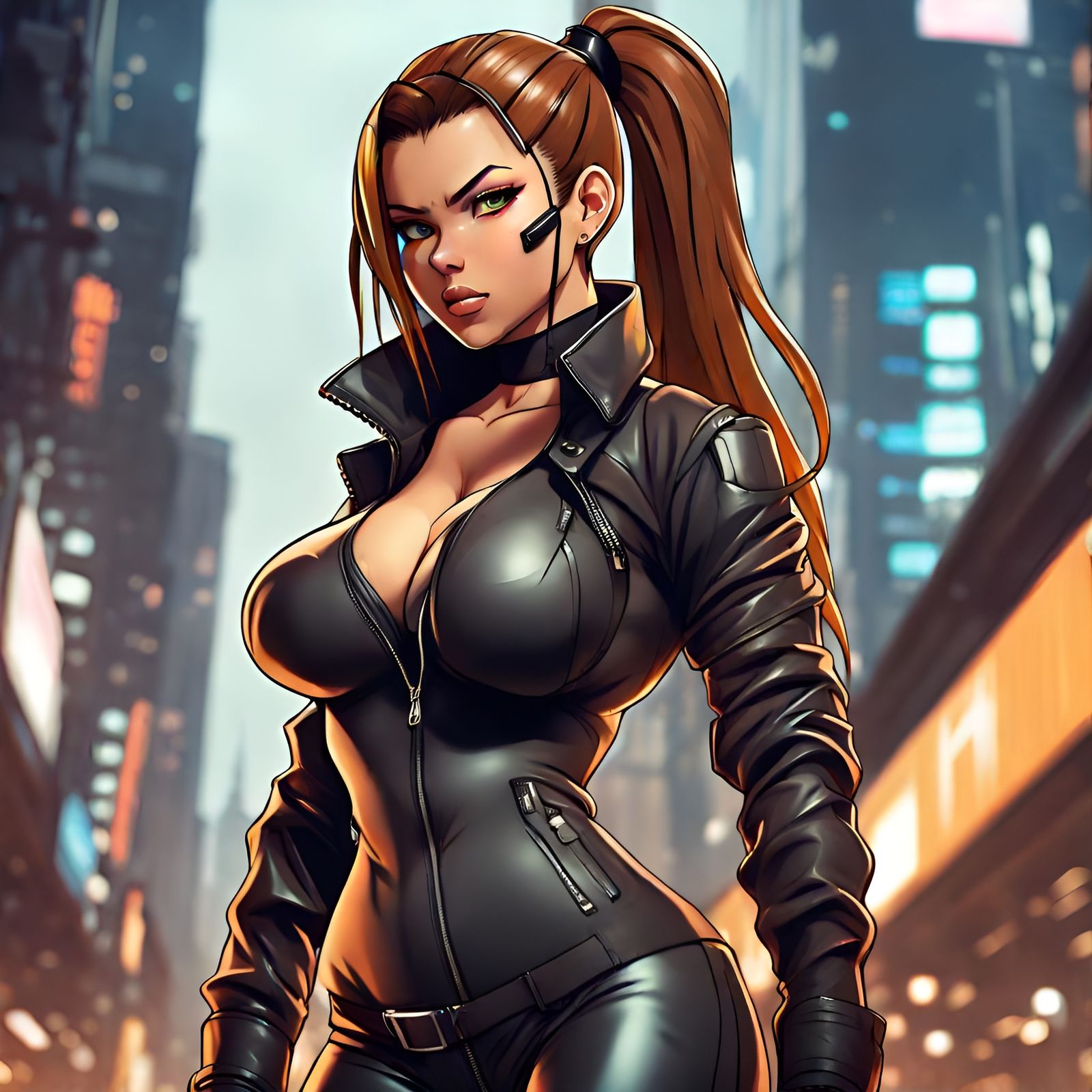 Epic Anime Woman in Cyberpunk Cityscape