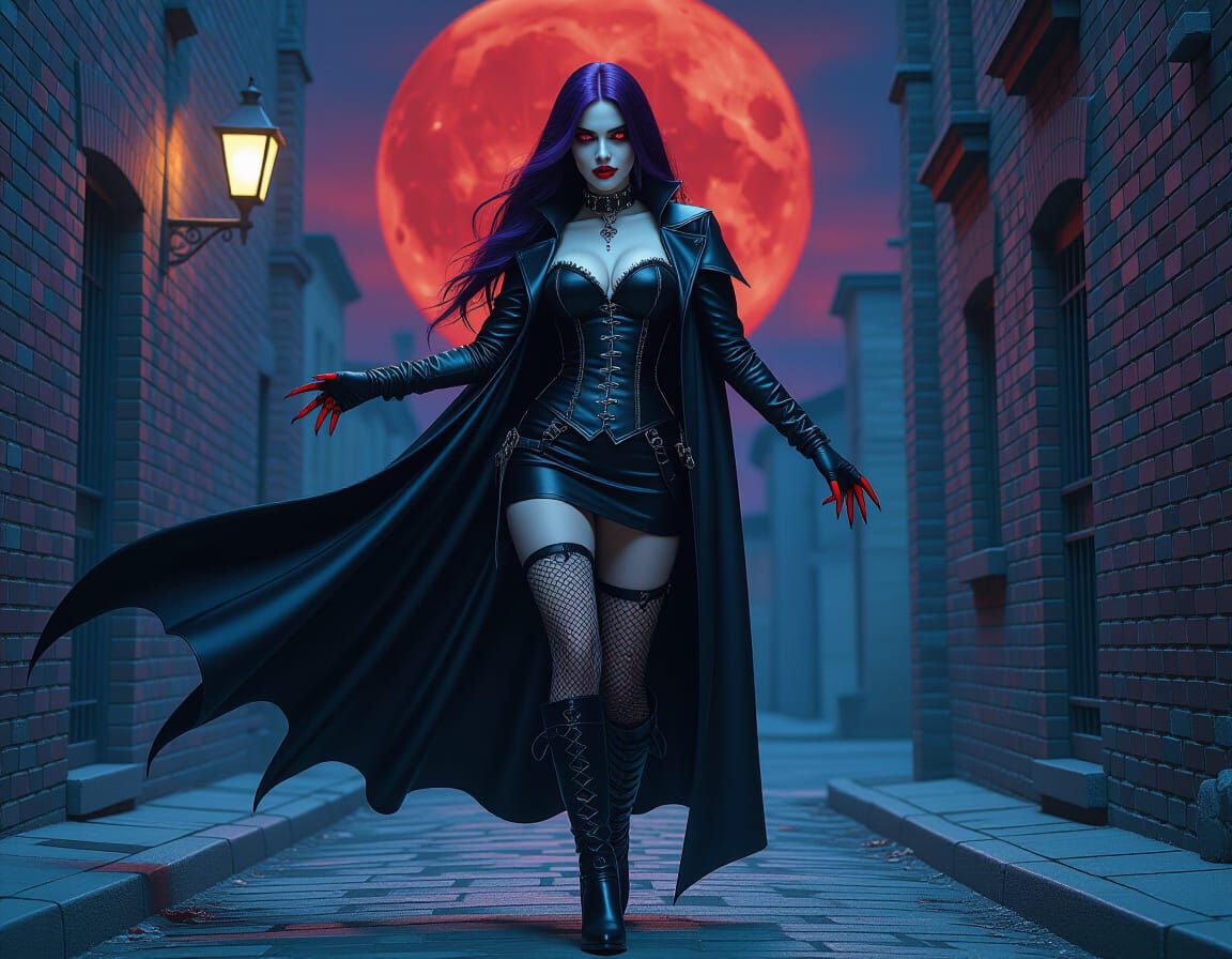 Goth Vampire in Dimly Lit Alley