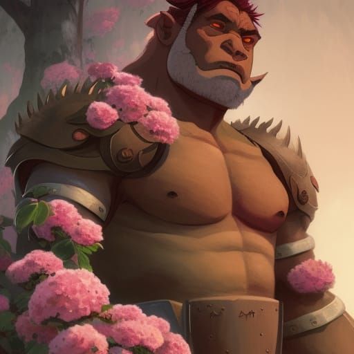 Orc Warrior with Roses: Digital Concept Art