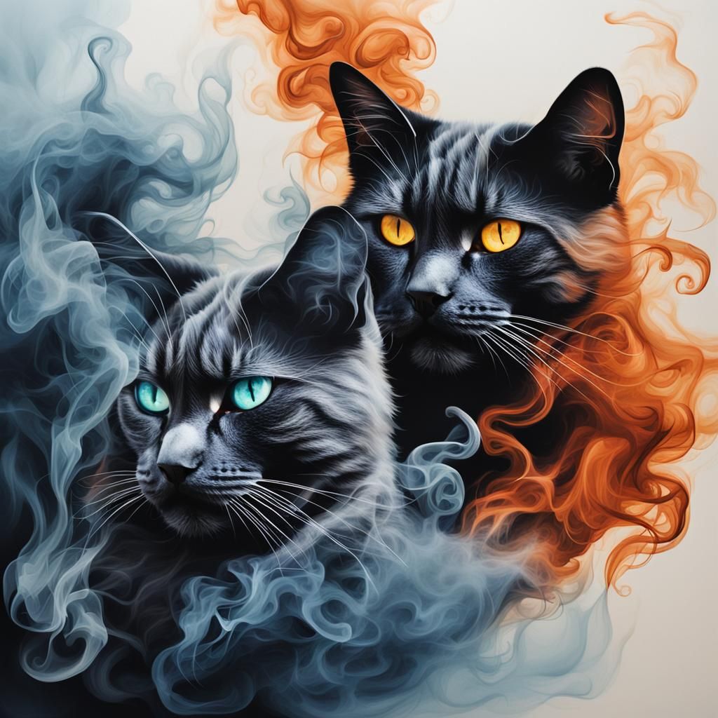 Halloween Cats Made of Smoke: Abstract Art