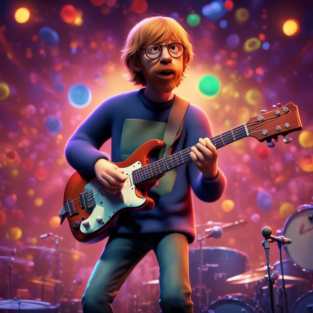 Young Trey Anastasio Guitar Performance: Pixar-Style 3D Art