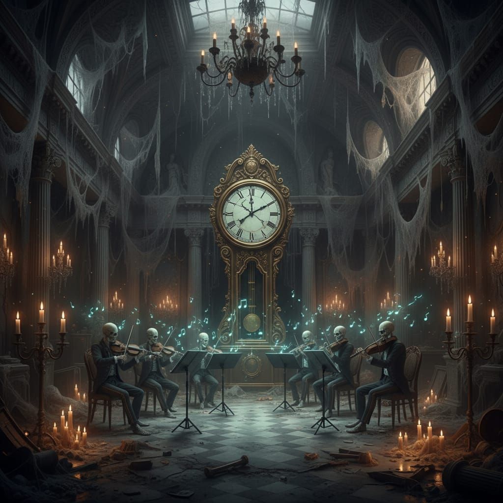 Skeletal Orchestra Haunts Abandoned Grand Hall