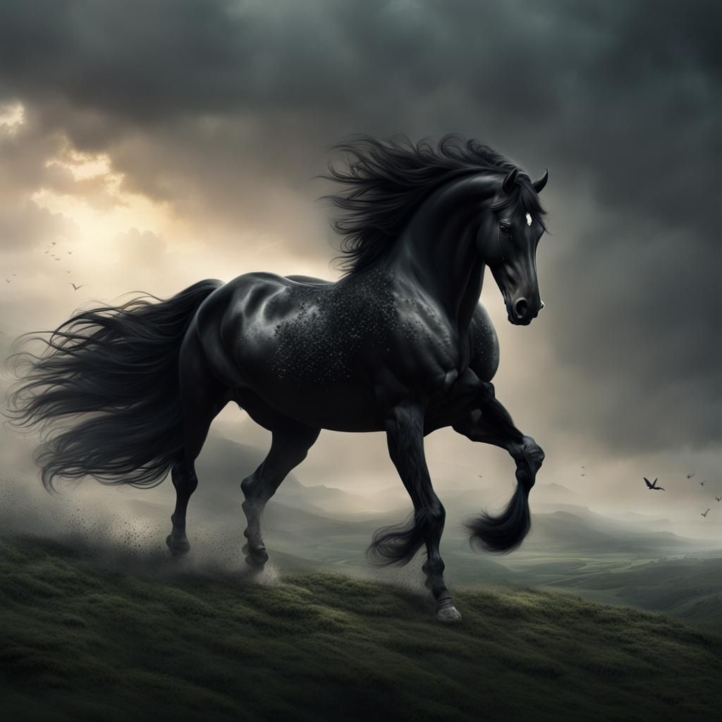 Majestic Friesian Horse in Dramatic Digital Painting