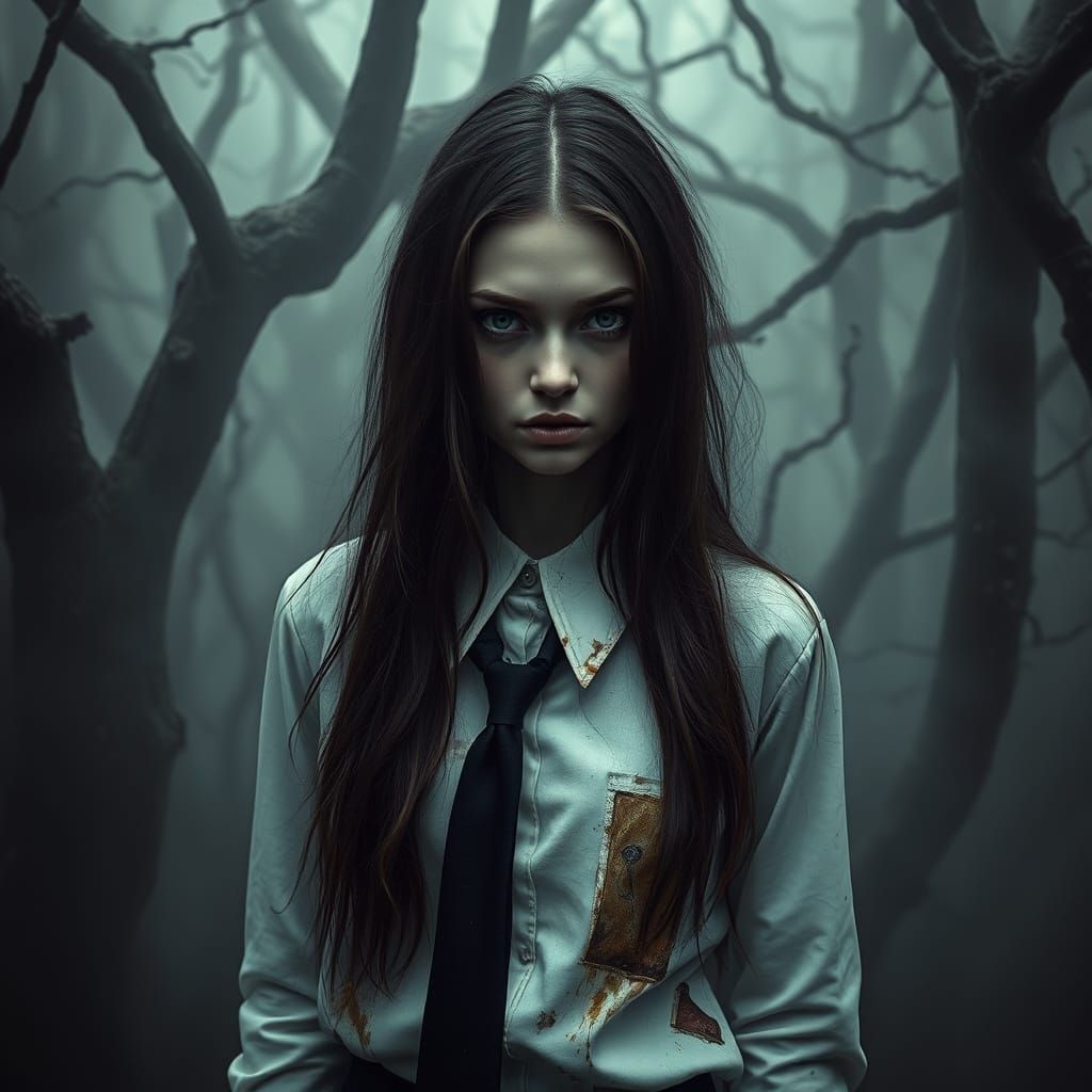 Eerie Forest Scene in Beksiński Style