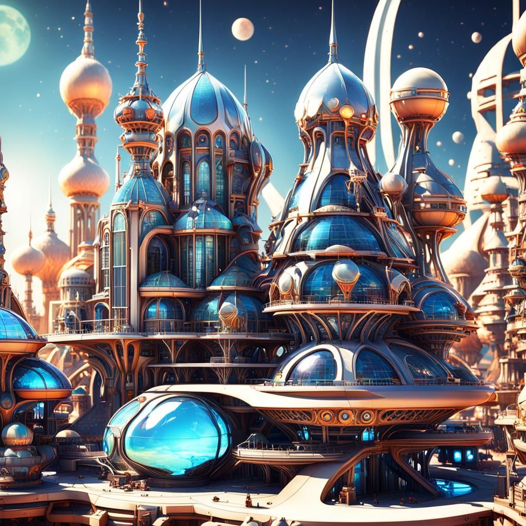 Futuristic Space City in Polished Metal