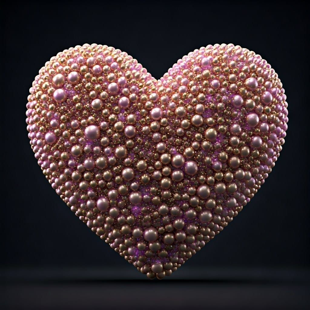 Luminous Pearl Heart Sculpture in 3D