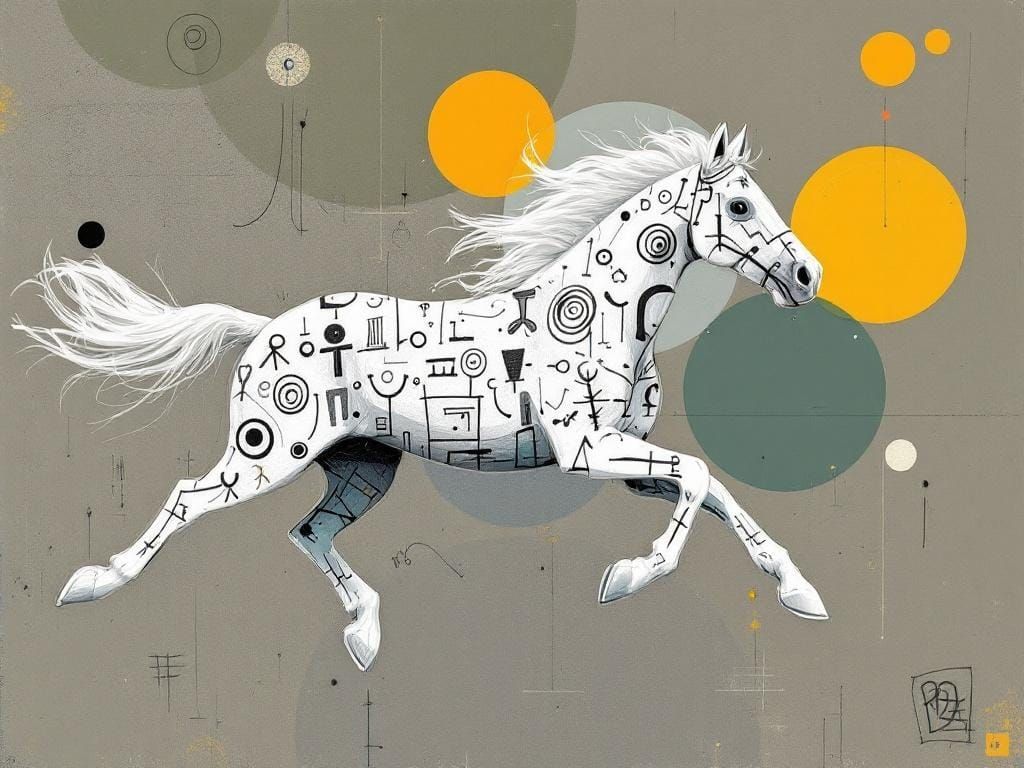 Horse Running Free in Outsider Art Style