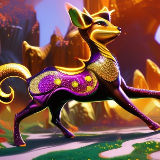 Bejeweled Carousel Deer: Detailed 3D Digital Art