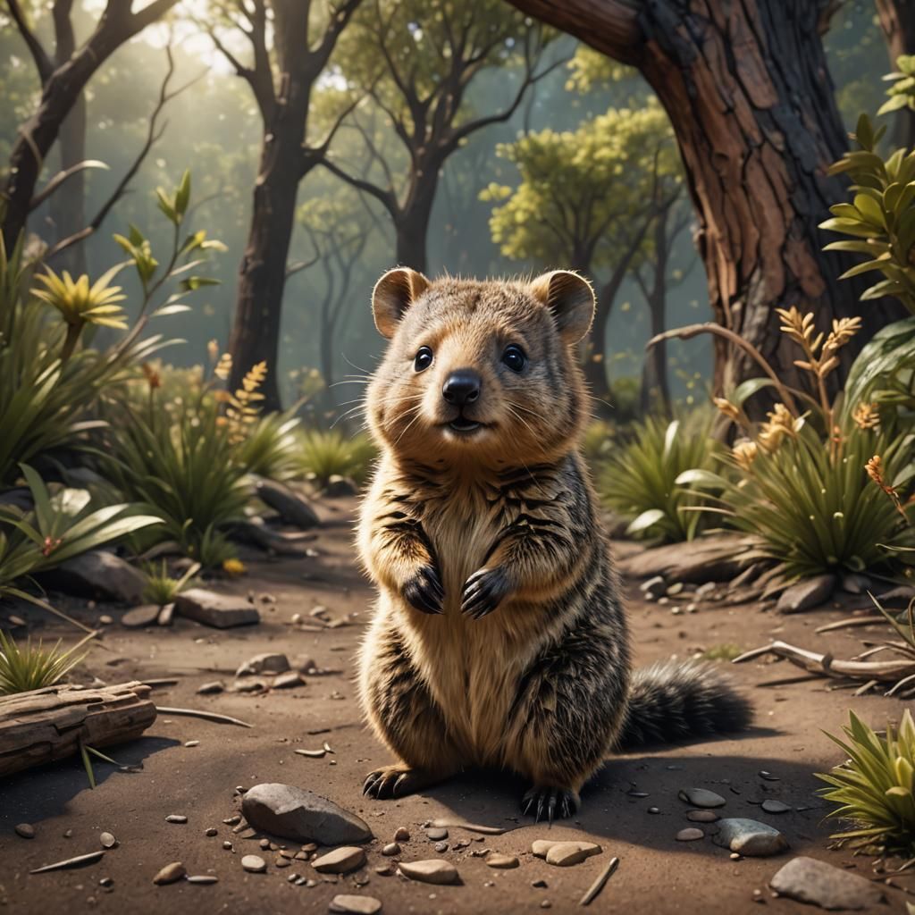 Adorable Baby Quokka: Detailed Matte Painting