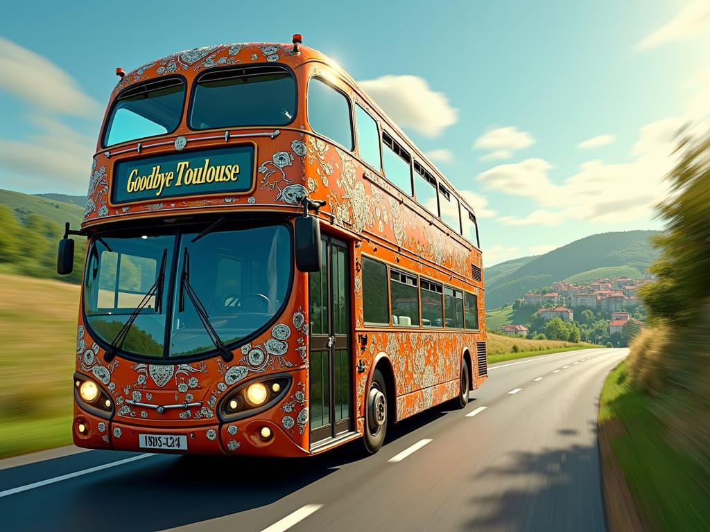 Fantastical Steampunk Bus on French Country Road
