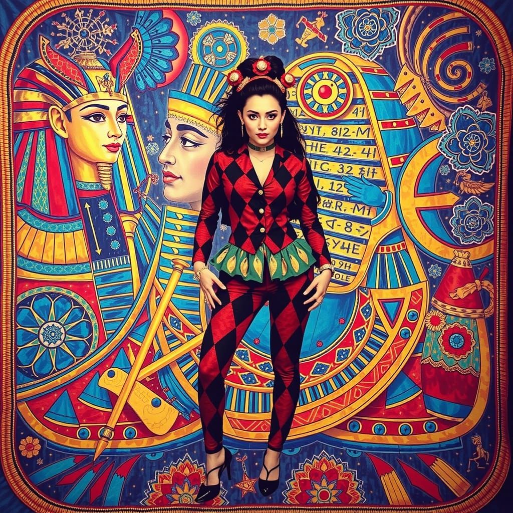 Harlequin, Geisha, Tutankhamun Full Body Photorealistic Port...