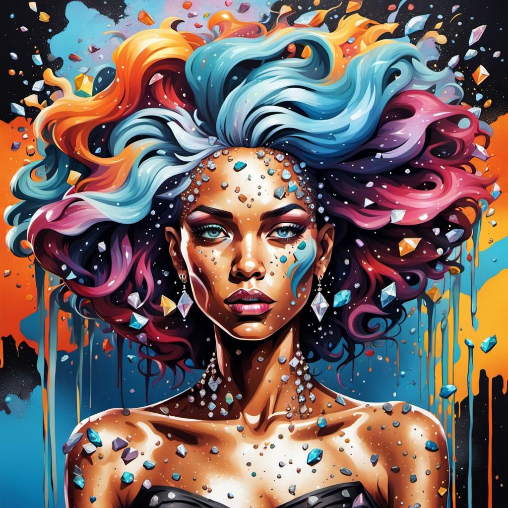 Diamond Woman Portrait in Graffiti Art Style