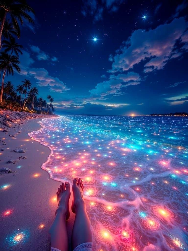 Bare feet in the sand at a magical beach