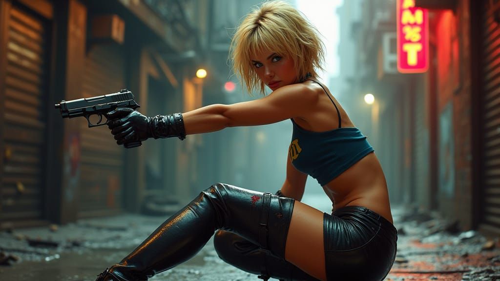 Dynamic Pinup in Neo-Impressionist Style