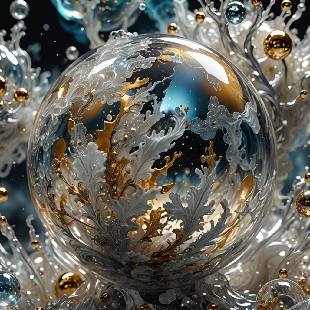 Surreal Cyberpunk Visions: Iridescent Faerie Glass Sphere wi...