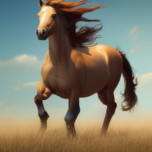 Wild Mustang Family Portrait in Hyperdetailed Style