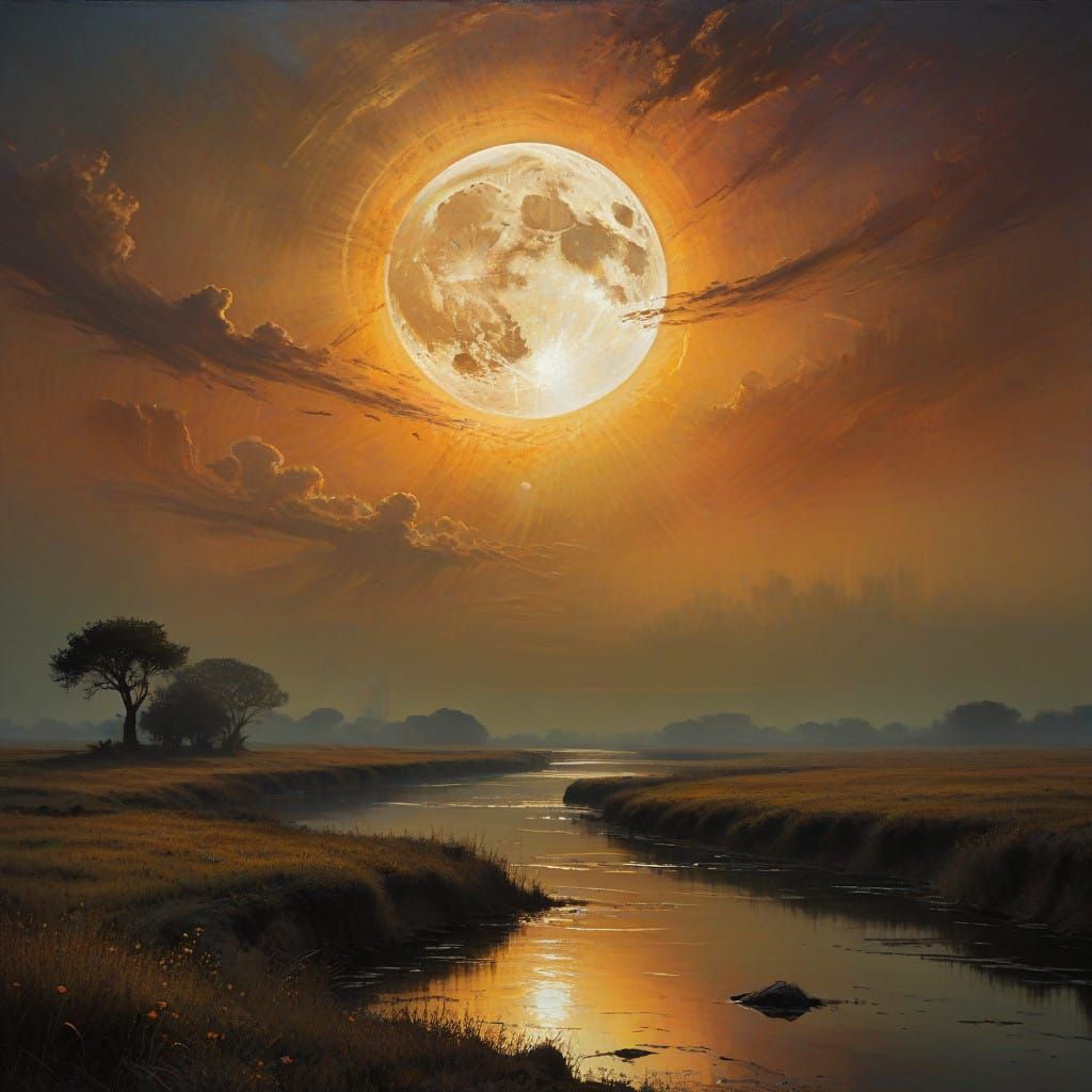 Dreamy Celestial Eclipse in Impressionist Style