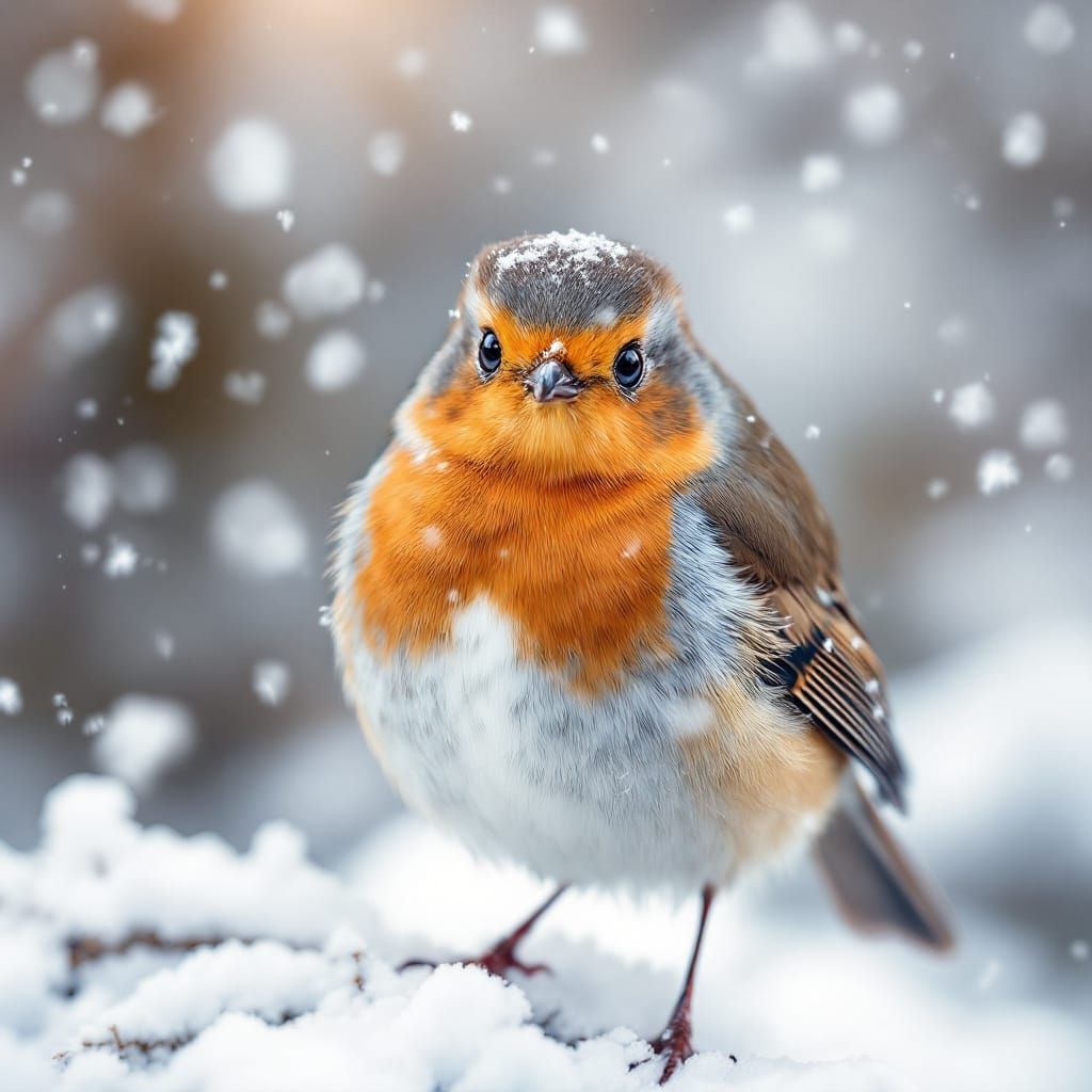Realistic Robin Portrait in Snowy Winter Scene
