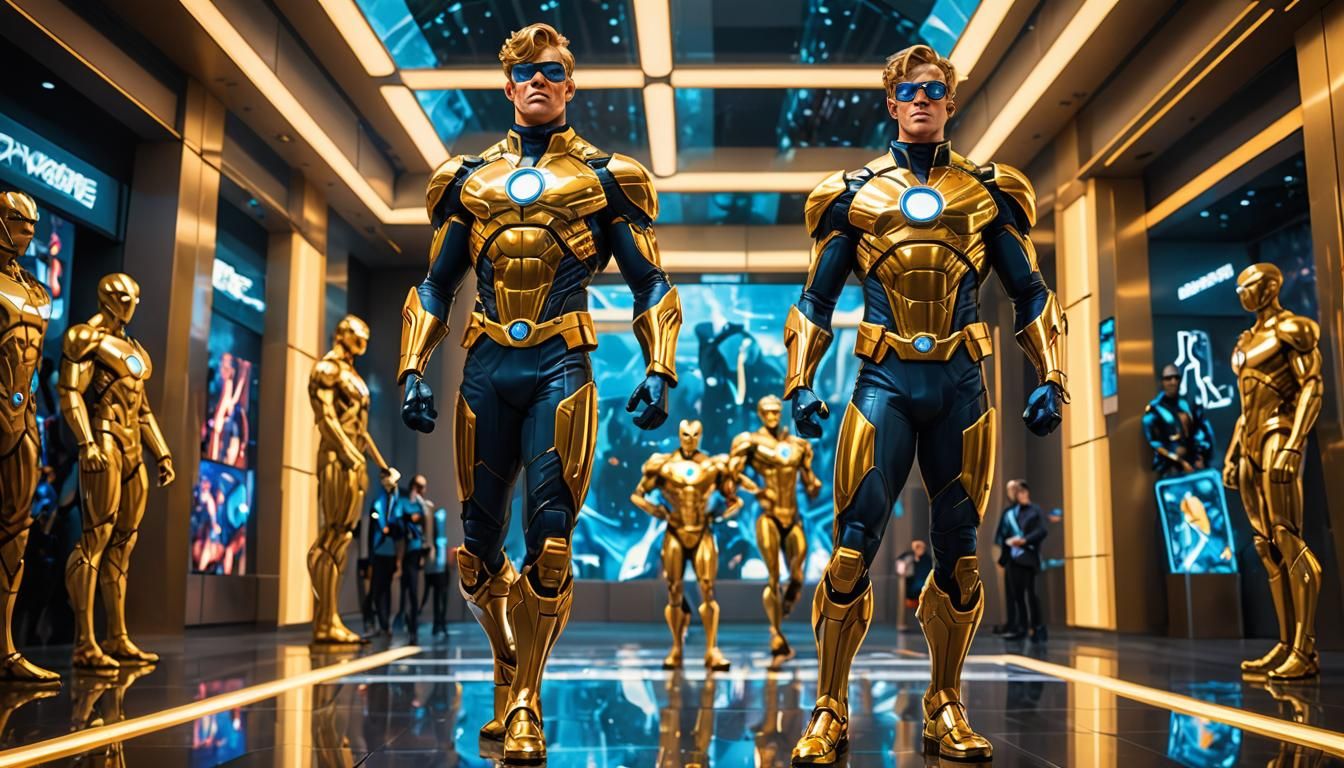 Booster Gold in Anime-Inspired Futuristic Museum