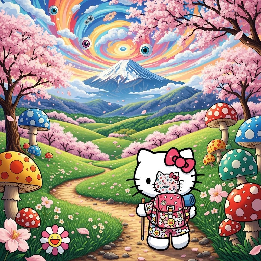Hello Kitty Hikes Japan, in Superflat Style