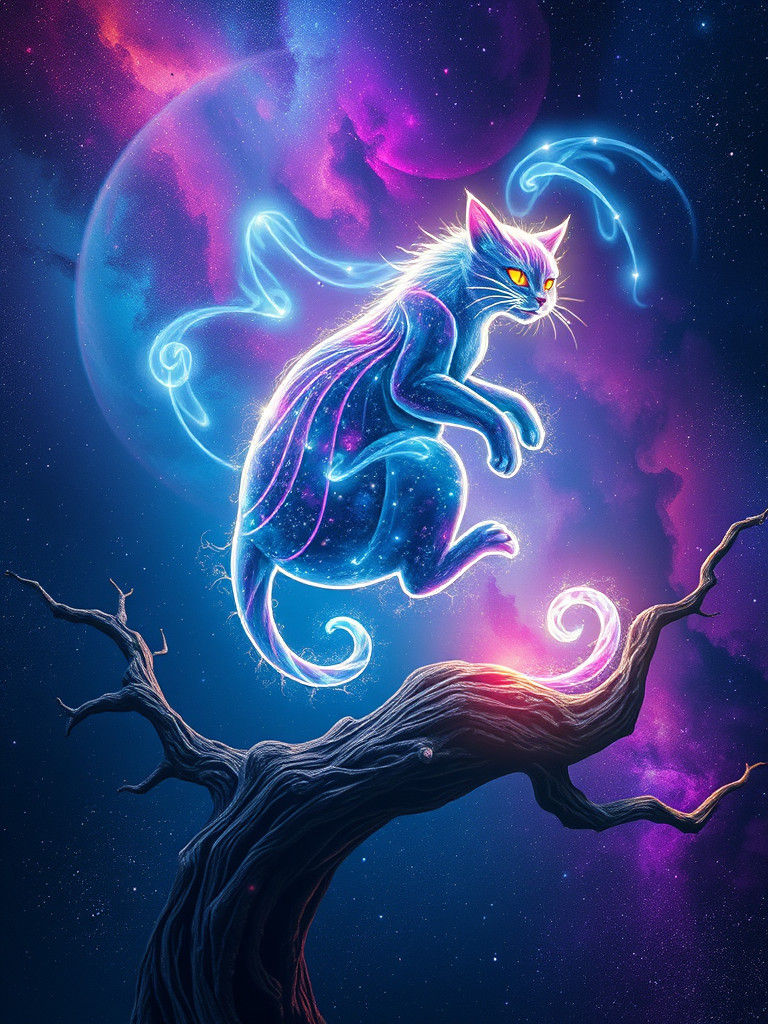 Ethereal Cheshire Cat in Starry Galaxy