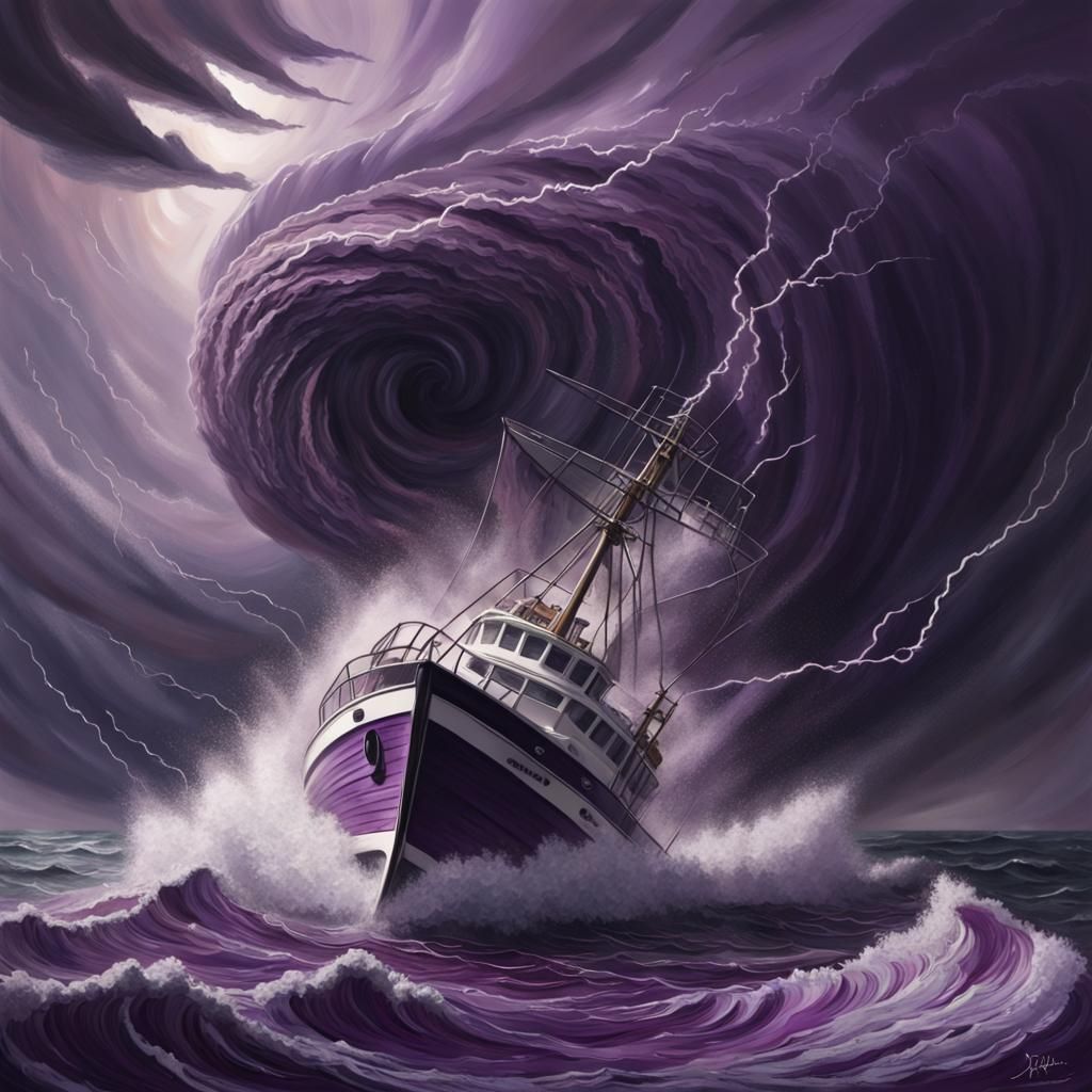 Hyperrealistic Tornado Rages Over Purple Ocean