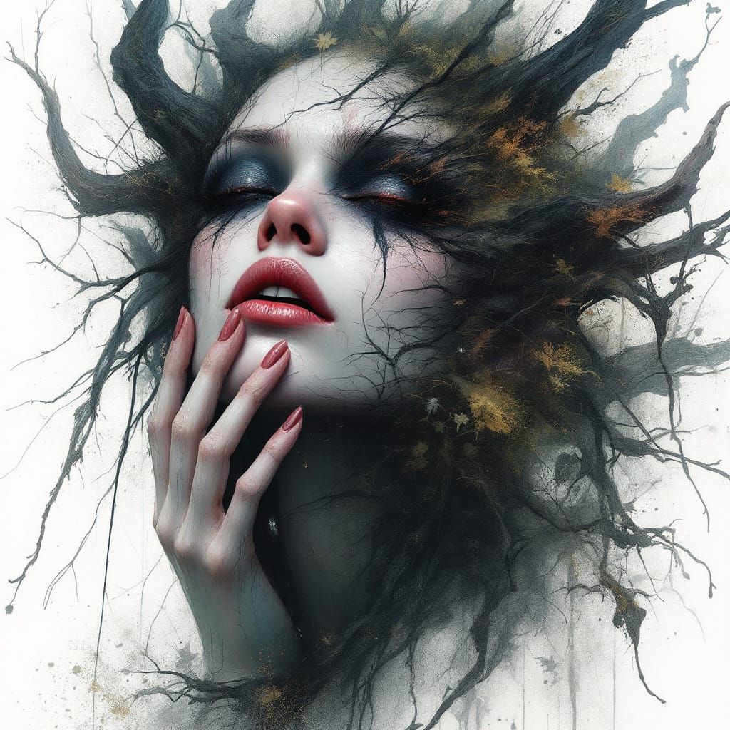 Eldritch Forest Faun Portrait in Wet Brush Style