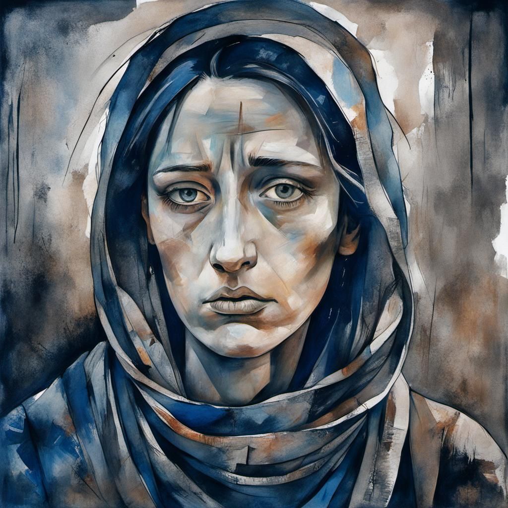 Melancholic Female Portrait in Cubist Style