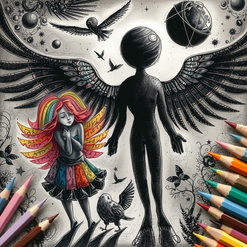 Surreal Celestial Dreamscape in Black and White Etching