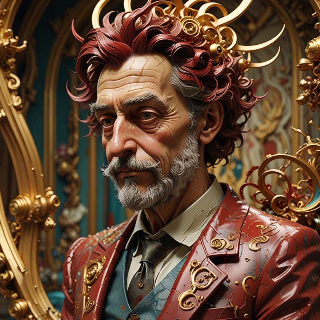 Ethereal Marble Masterpiece in Golden Red Hues