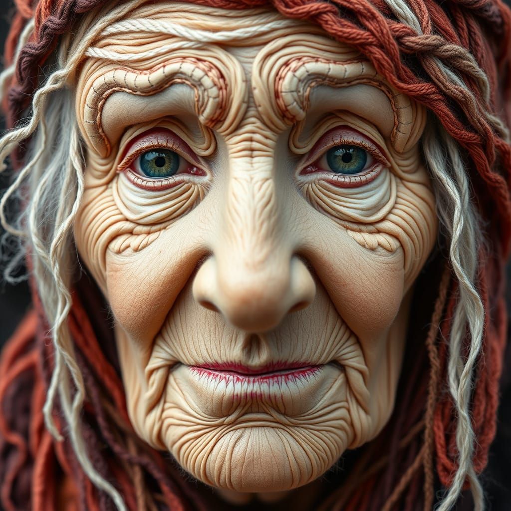 Intricate Weaving of an Elderly Woman