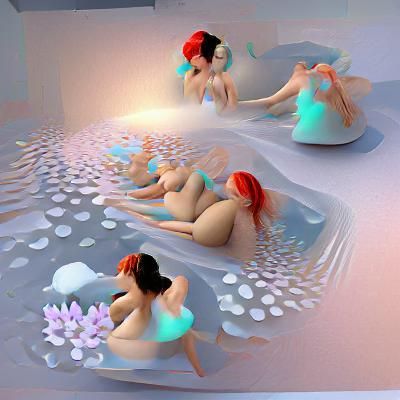 Ethereal Women Bathing in Dreamlike Scene