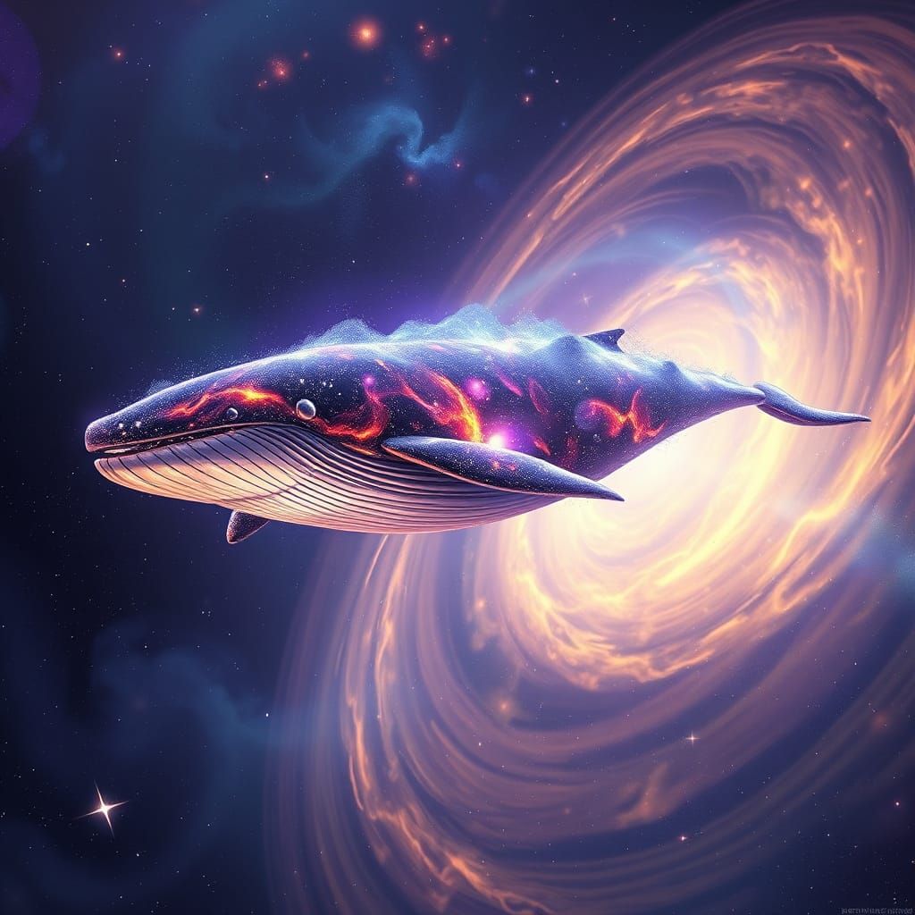 Celestial Whale in Galaxy, Dark Fantasy Concept Art