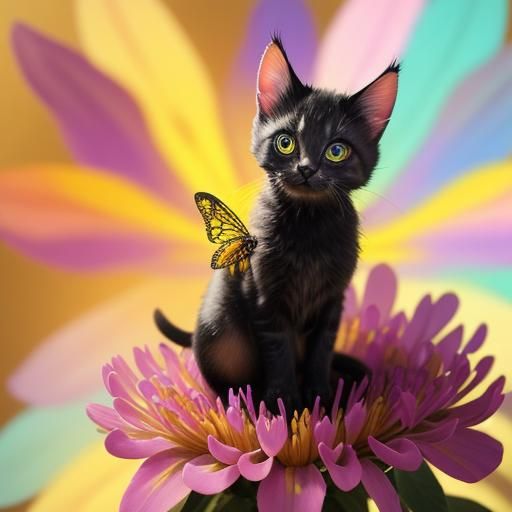 Bee-Winged Kitten on Toadstool: Fantasy Concept Art