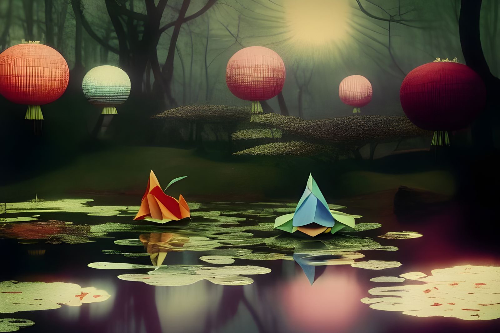Surreal Origami Paper Forest Dreamworld