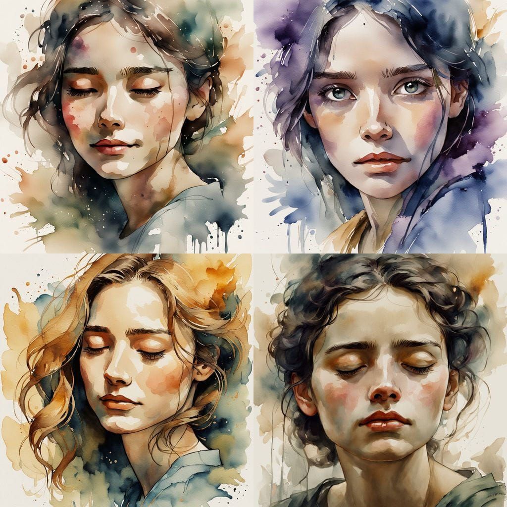 Dreamy Portrait in Expressive Watercolor and Ink
