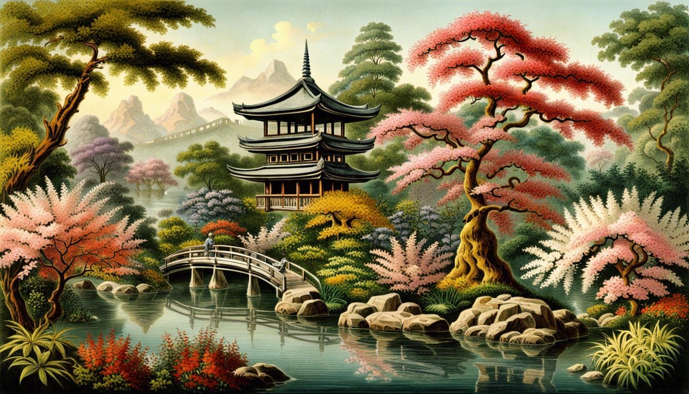 Photorealistic Japanese Garden Inspired by Ernst Haeckel