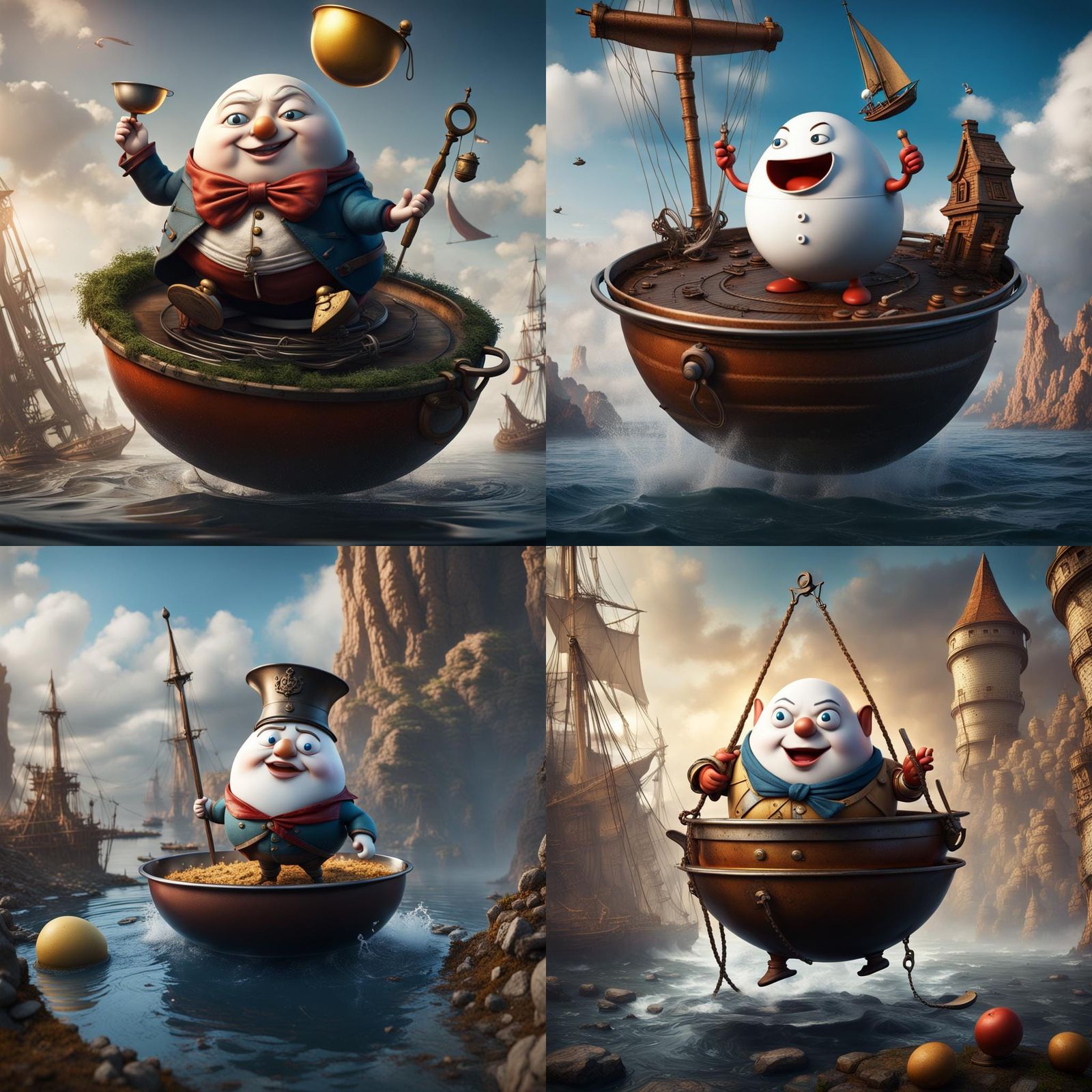 Humpty Dumpty sailing on a frying pan