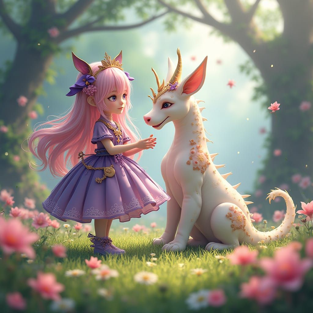 Whimsical Fairytale Scene in 3D Anime Style