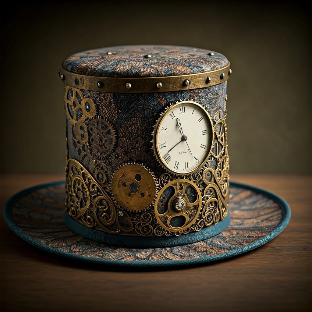 Steampunk Hat with Clockwork Gears and Gemstones